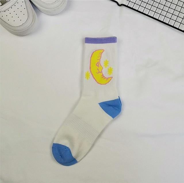 Koreanischer Stil, Mode, Spaß, Hip-Hop-Skateboard-Socken, Street-Style, Cartoon-Bananen-Kaktus-Mond-Flammen-Socken, Unisex, glückliche lange Socken