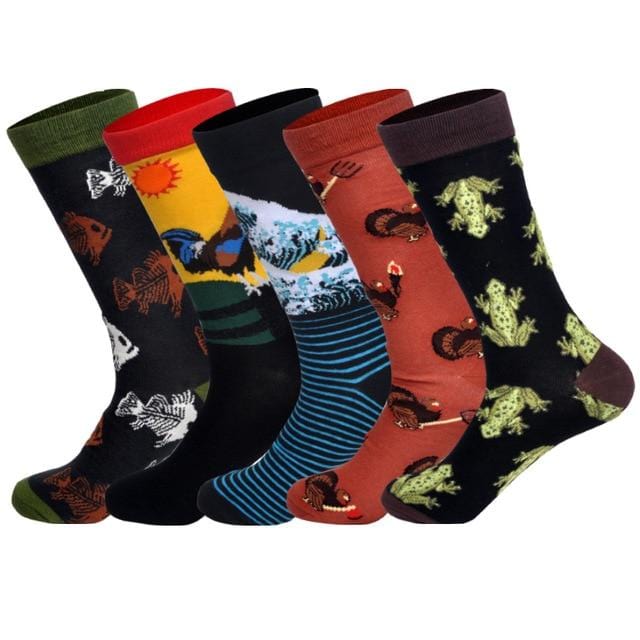 LIONZONE 5Pairs/lot Spring New Arrived Happy Socks Men Funny Art BritishStyle Streetwear Hip Hop Designer Crew Socks Gift Box