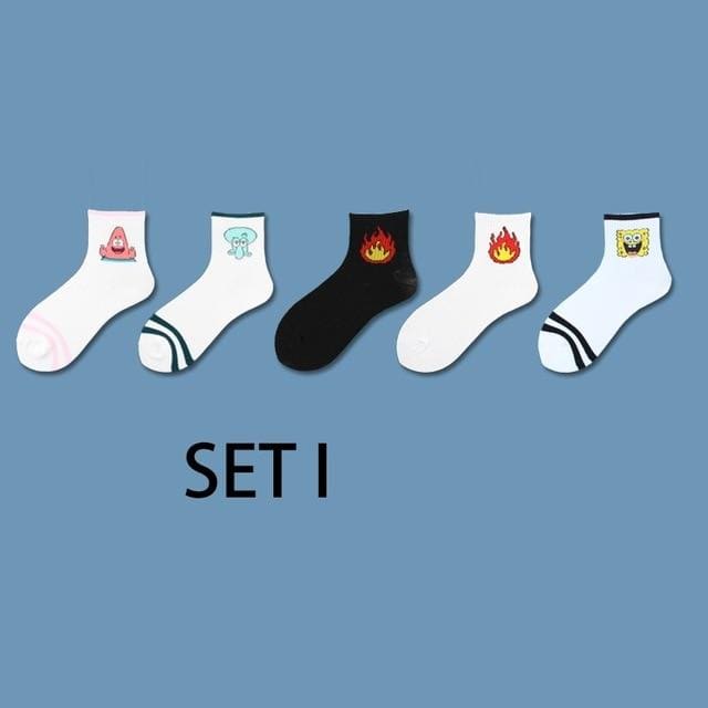 Ins Style Funny Animal Patterned Women Short Set Socks 5 Pairs Cartoon Ulzzang Cotton Ankle Breathable Female Harajuku Cool Sox