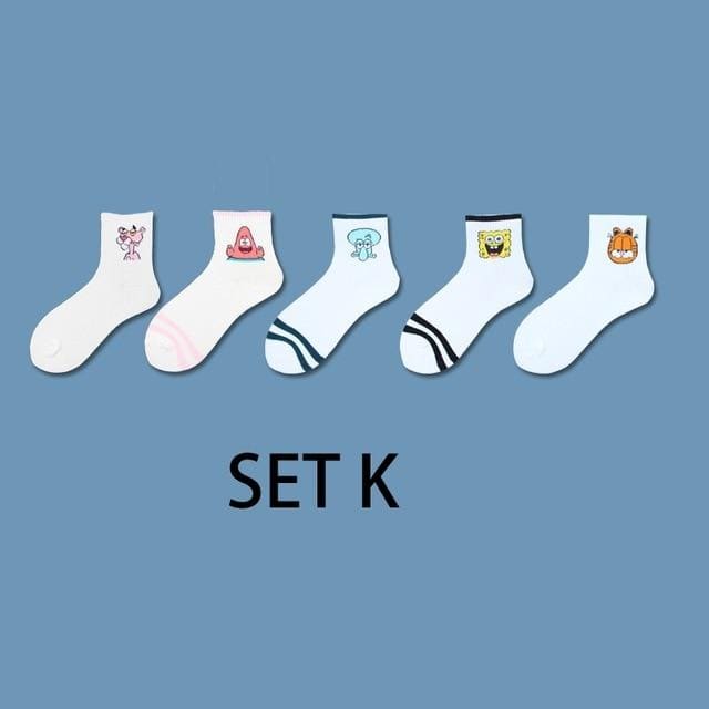 Ins Style Funny Animal Patterned Women Short Set Socks 5 Pairs Cartoon Ulzzang Cotton Ankle Breathable Female Harajuku Cool Sox