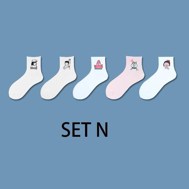 Ins Stil Lustige Tier Gemusterte Frauen Kurze Set Socken 5 Pairs Cartoon Ulzzang Baumwolle Ankle Atmungs Weibliche Harajuku Coole Sox