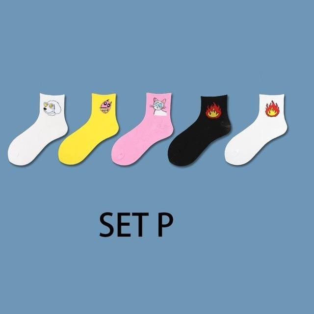 Ins Stil Lustige Tier Gemusterte Frauen Kurze Set Socken 5 Pairs Cartoon Ulzzang Baumwolle Ankle Atmungs Weibliche Harajuku Coole Sox