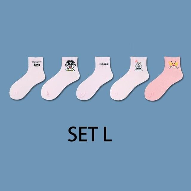 Ins Stil Lustige Tier Gemusterte Frauen Kurze Set Socken 5 Pairs Cartoon Ulzzang Baumwolle Ankle Atmungs Weibliche Harajuku Coole Sox