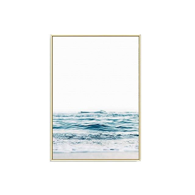 Toile de peinture de paysage nordique bleu mer et ciel, vagues de mouette gratuites, affiche d'art de plage, décor de salon, mur d'oiseaux de mer