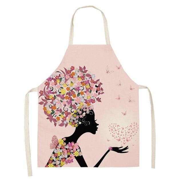 1Pcs Cotton Linen Flower Butterfly Girl Printed Kitchen Aprons for Women Home Cooking Baking Waist Bib Pinafore 53*65cm WQ0034