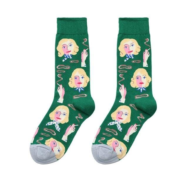 Nouveau 2019 Kawaii doux femmes chaussettes drôle mignon crème couleur bonbon dessin animé motif abstrait conception chaussettes heureuses pour cadeau de noël