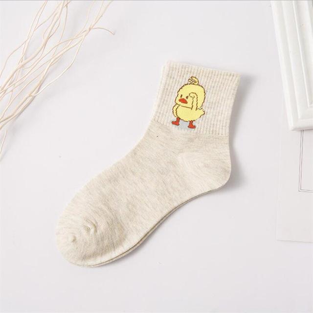 1 paire de chaussettes en coton confortables pour femmes, nouvelle mode toutes saisons, série de broderie d'animaux de dessin animé pour femmes, chaussettes d'équipage Harajuku fraîches