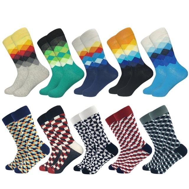 2020 Hot Sale Casual Men Socks New Socks fashion design Plaid Colorful happy Business Party Dress Cotton Socks Man