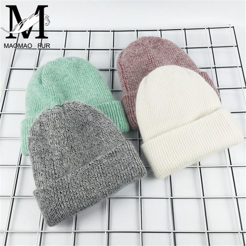 2017 nouveau chapeau d'hiver pour femmes lapin cachemire tricoté bonnets épais chaud Vogue dames laine Angora chapeau femme bonnet chapeaux