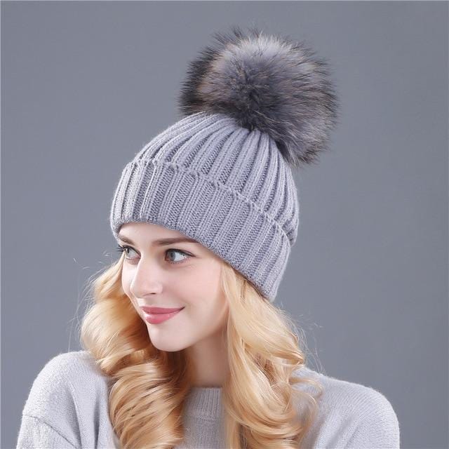 XThree Nerz- und Fuchsfell-Kugelmütze mit Pompons, Wintermütze für Damen und Mädchen, gestrickte Mützen, brandneue dicke Damenmütze