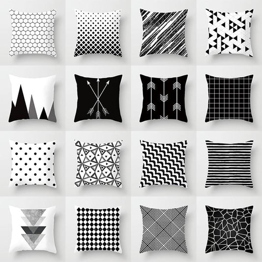 Buy 5 Get 1 Free Black and White Geometric Abstract Decorative Pillowcases Polyester Throw Pillow Case Geometric Pillowcase