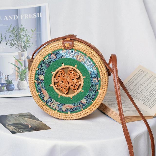 Woven Rattan Bag Round Straw Shoulder Bag Small Beach HandBags Women Summer Hollow Handmade Messenger Crossbody Bags