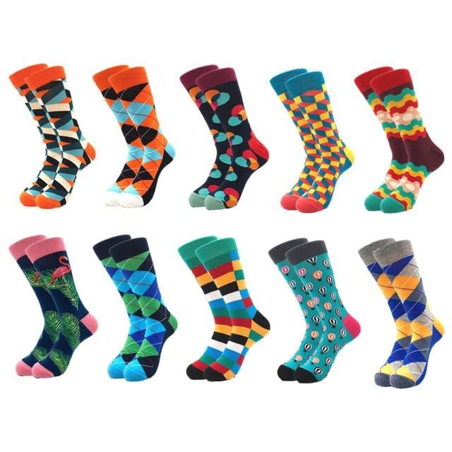 10pairs/lot Brand Quality Men's Socks Combed Cotton colorful Happy Funny Sock Autumn Winter Warm Casual long Men compression sock