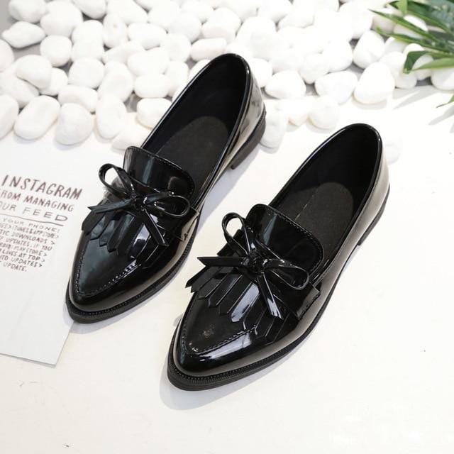 Marque chaussures femme décontracté gland nœud bout pointu noir Oxford chaussures pour femmes appartements confortables sans lacet femmes chaussures cadeau gratuit
