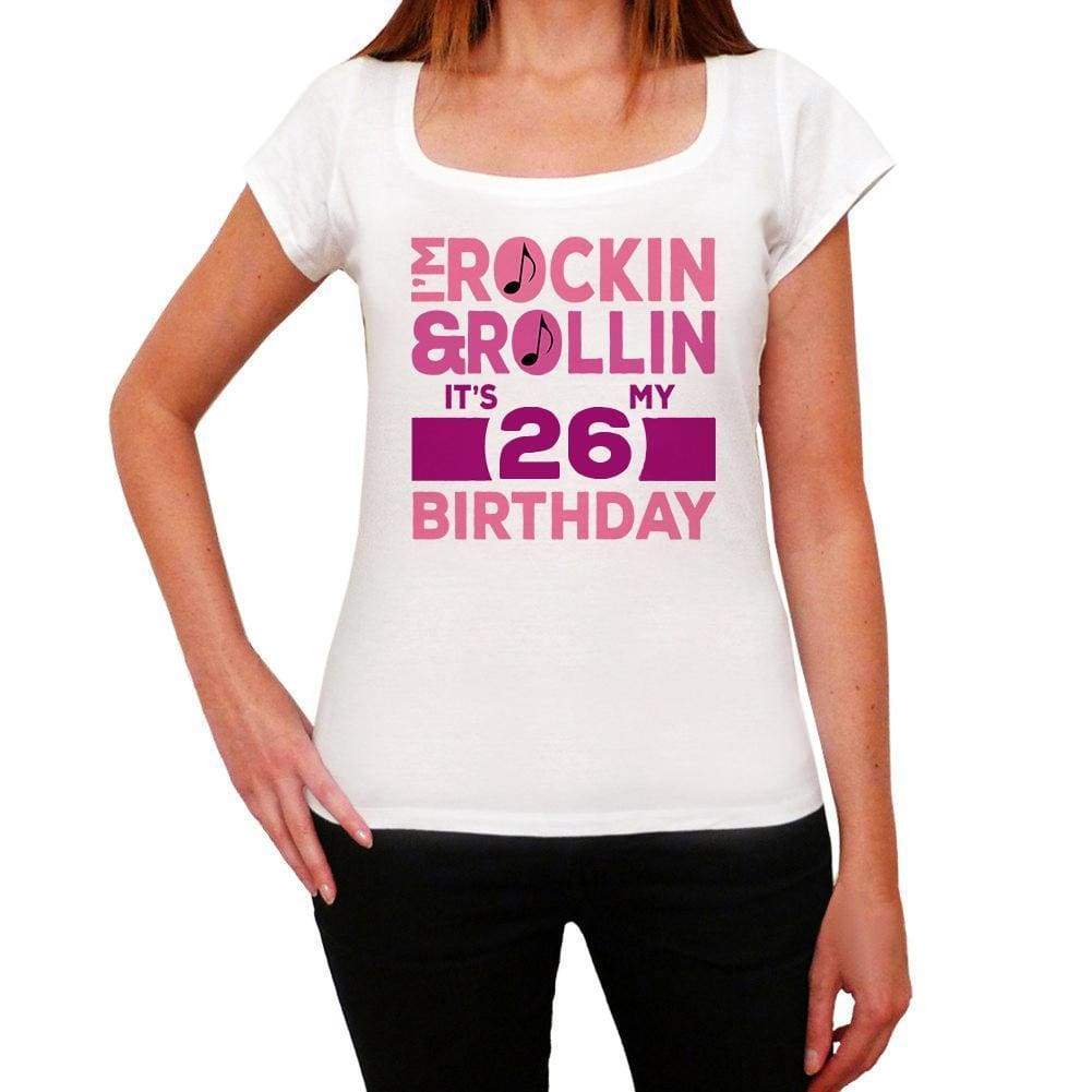 Rockin&rollin 26 White Womens Short Sleeve Round Neck T-Shirt Gift T-Shirt 00343 - White / Xs - Casual