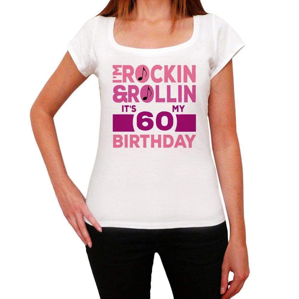 Rockin&rollin 60 White Womens Short Sleeve Round Neck T-Shirt Gift T-Shirt 00343 - White / Xs - Casual