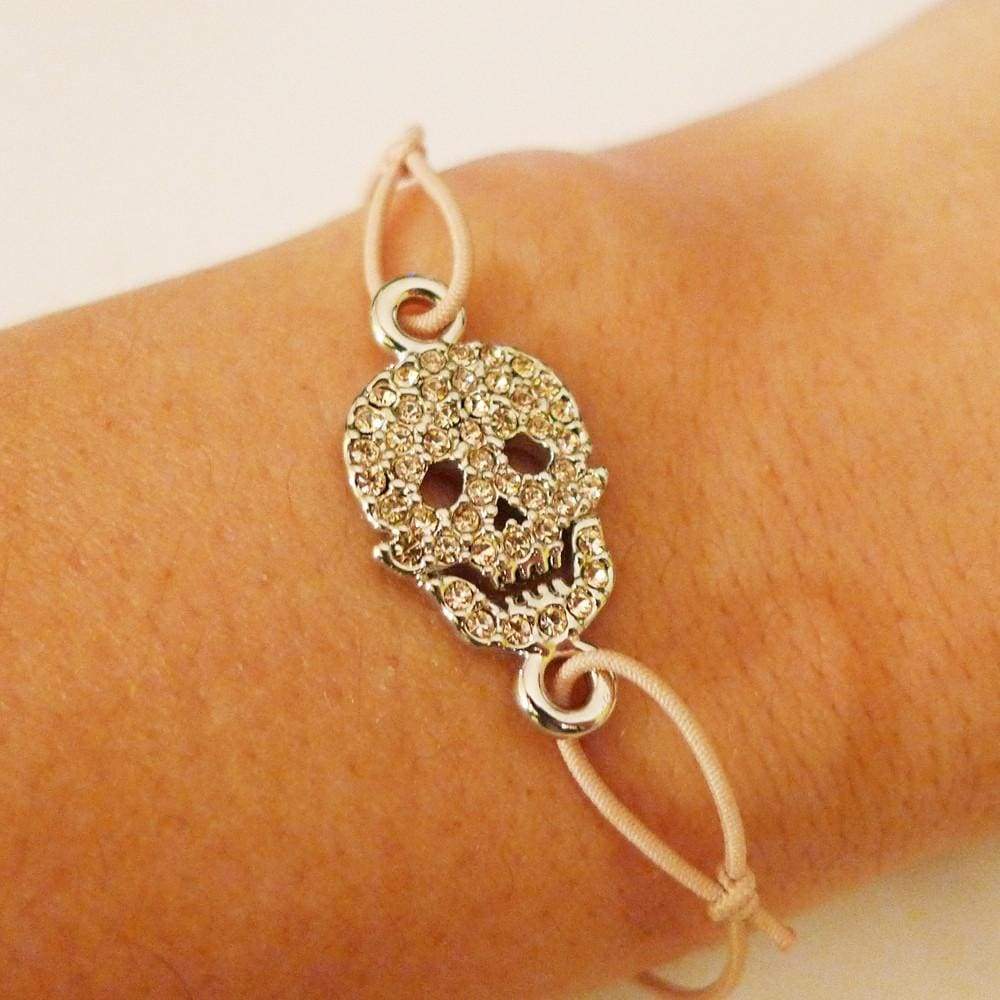 Silver Skull Strass Beige Bracelet