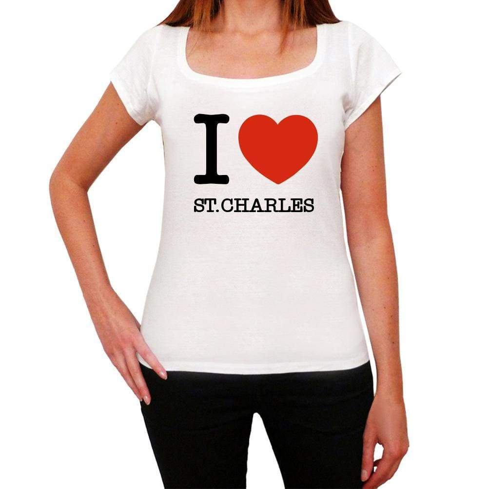 St.charles I Love Citys White Womens Short Sleeve Round Neck T-Shirt 00012 - White / Xs - Casual