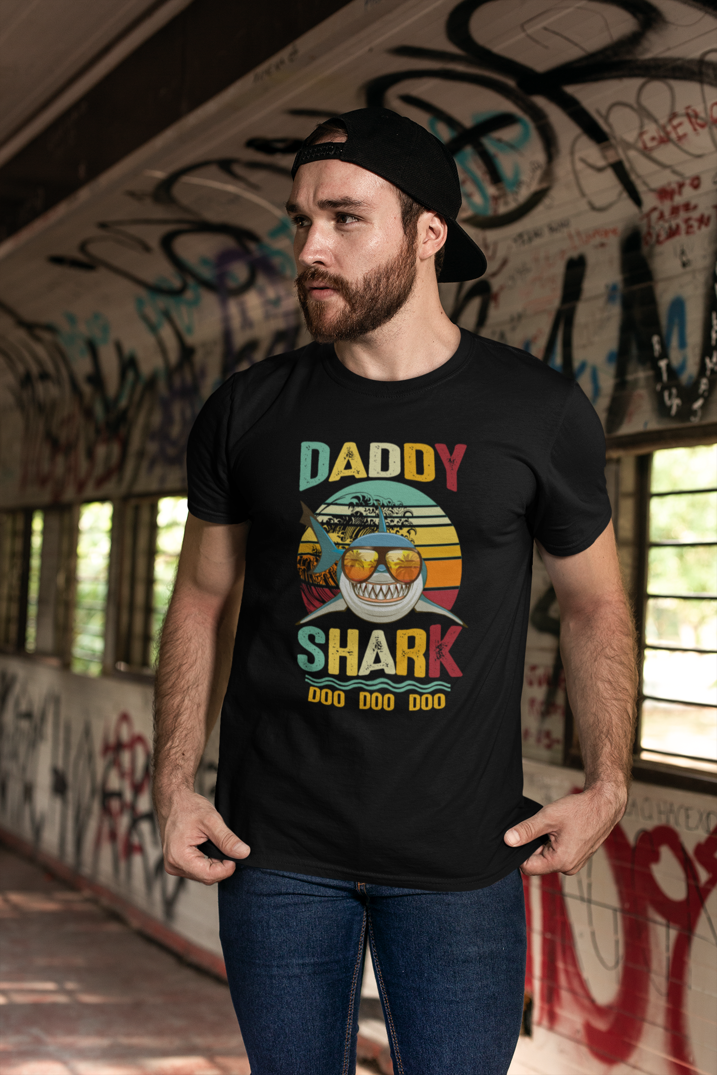 ULTRABASIC Herren Vintage T-Shirt Daddy Shark Doo Do Baby – Lustiges Song-T-Shirt