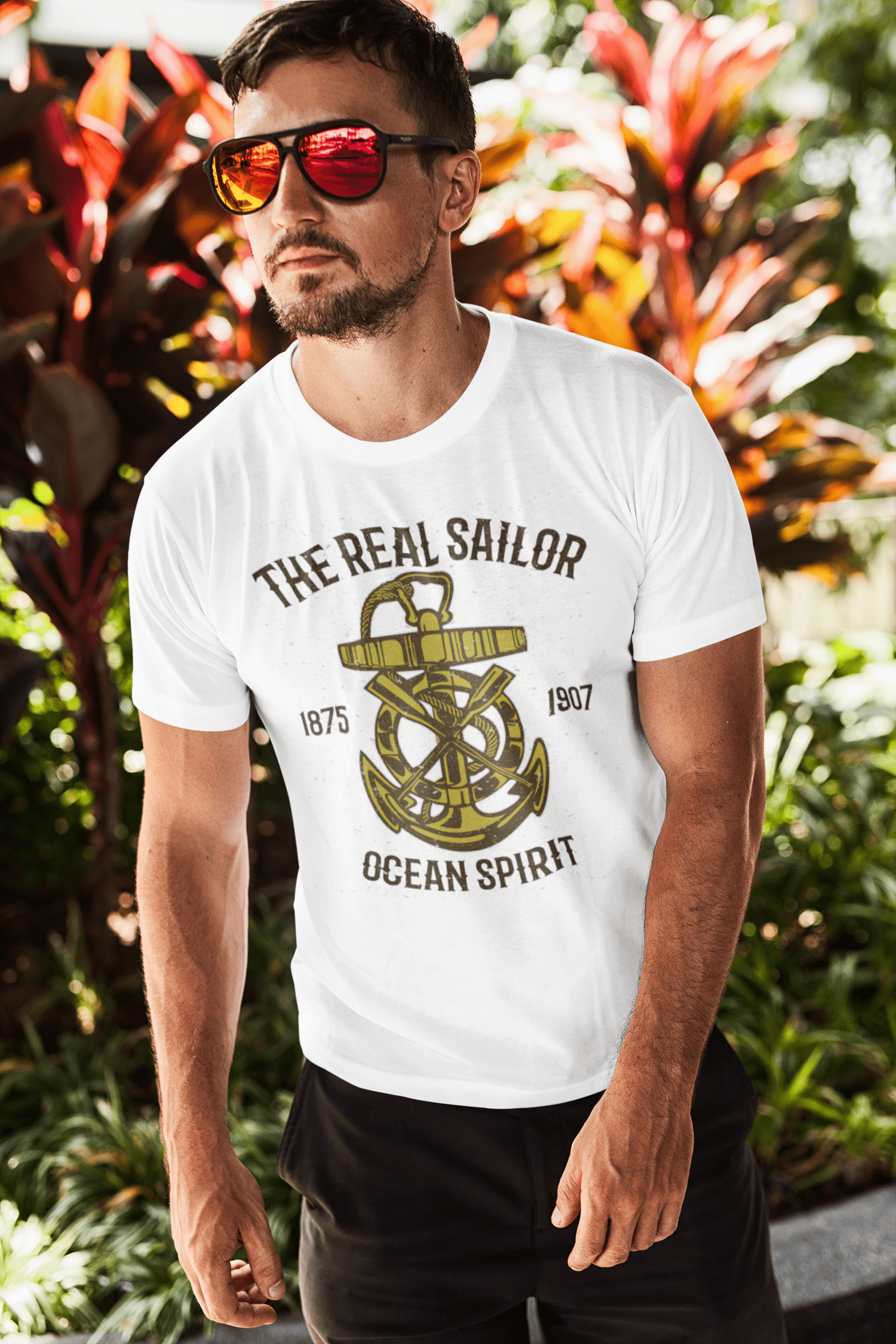ULTRABASIC Herren-Grafik-T-Shirt The Real Sailor – Ocean Spirit Anchor T-Shirt