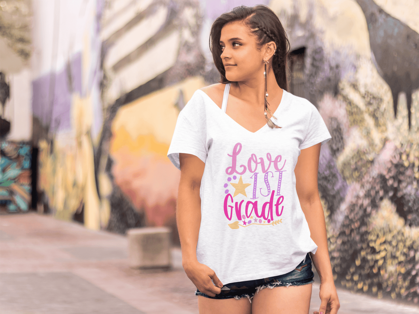 ULTRABASIC Women's T-Shirt Love 1st Grade - Short Sleeve Tee Shirt Tops