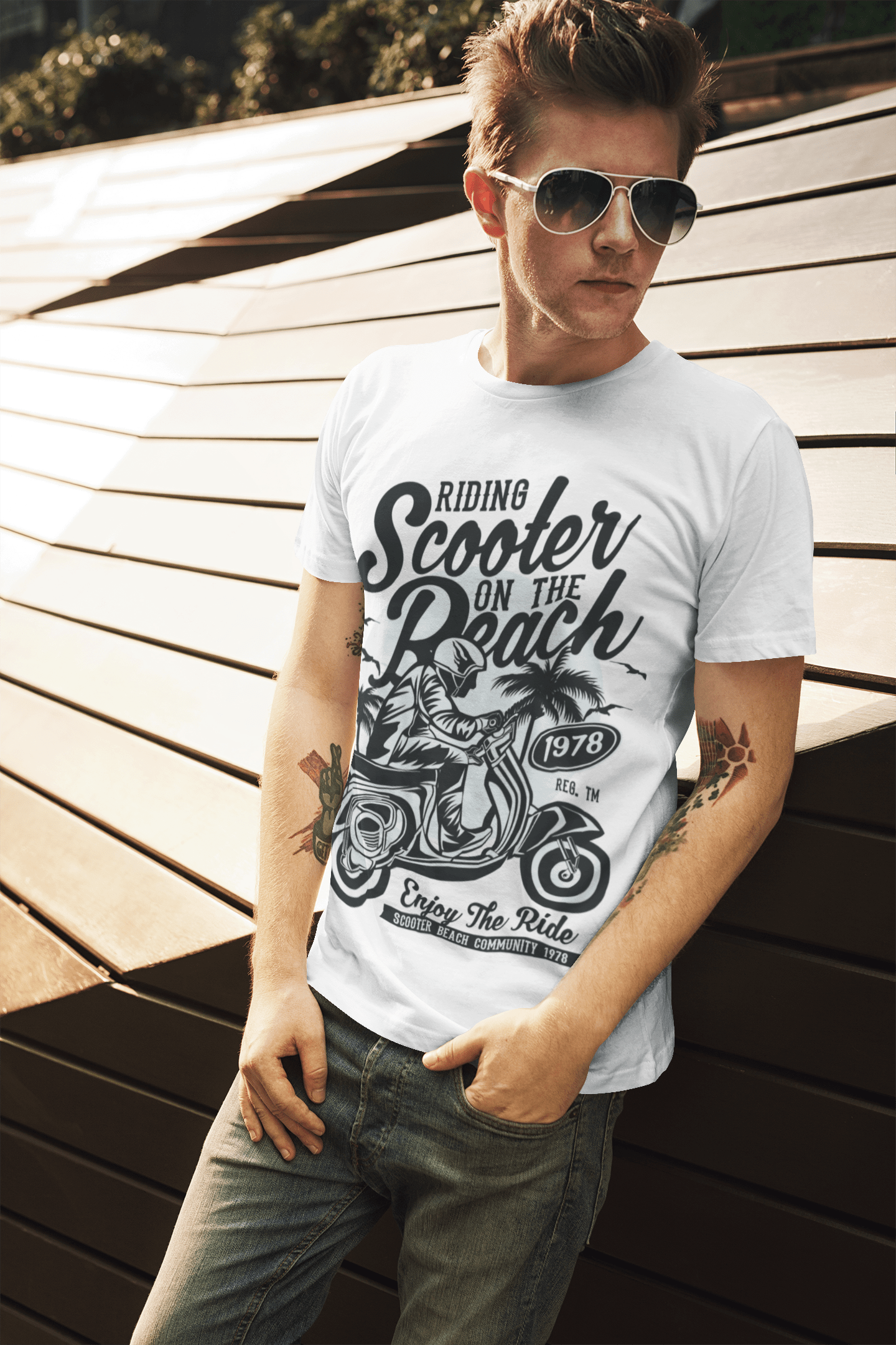 ULTRABASIC Herren T-Shirt Scooter Rider On the Beach 1978 – Motorrad T-Shirt